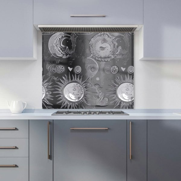 Warren Reed - Designer Black Grey Abstract Sun and Moon Kitchen Splashback