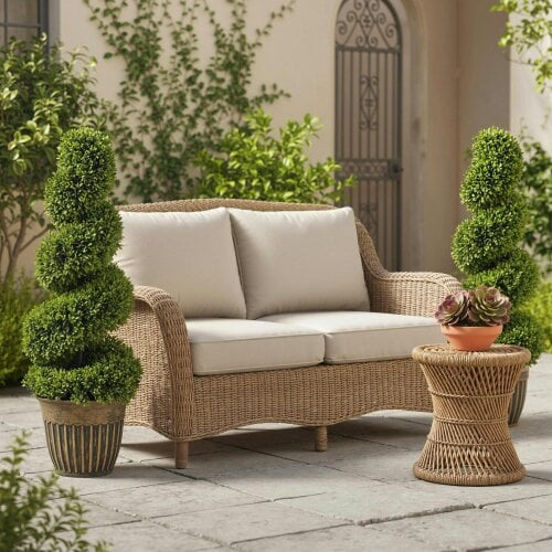 Wyld Haus Faha Set Of 2 Artificial Spiral Boxwood Topiary Trees In Pots 90cm