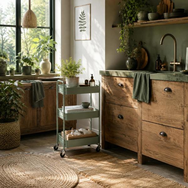 Wyld Haus Ravito Fari Metal Light Blue 3 Tier Steel Storage Trolley