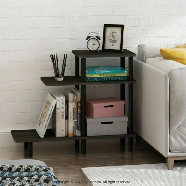 WALPLUS Turn N Tube | Modern Furniture Piece for Stylish and Functional Home Use | 3 Tier Sofa Side Table, Espresso/Black