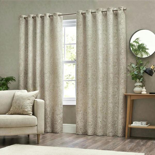Wylder Bali Jacquard Botanical Eyelet Curtains - Natural - 