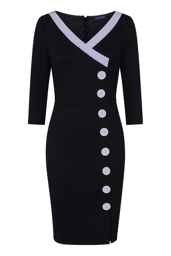 HotSquash 50s Silky Trimmed Button Wiggle Dress