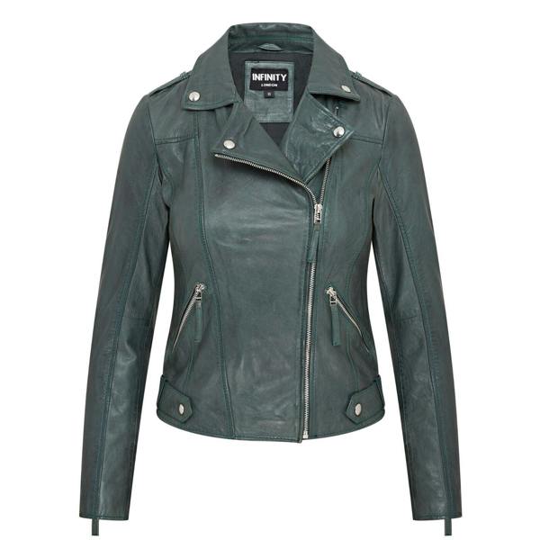 Infinity Leather Womens Green Biker Leather Jacket - Denver