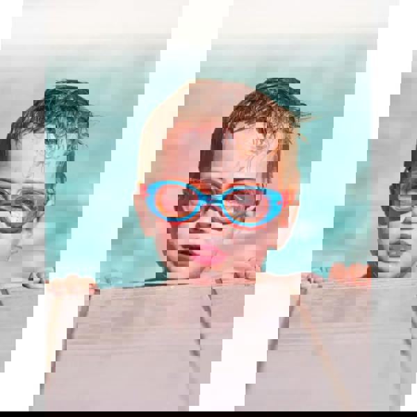 Zoggs Little Sonic Air swim goggles for 0-6yrs in blue and orange with clear silicone lenses