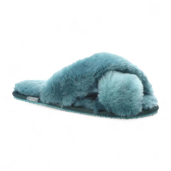 Infinity Leather Women's Sheepskin Slippers Teal Warm Winter Fur Crossover - Snowbelle