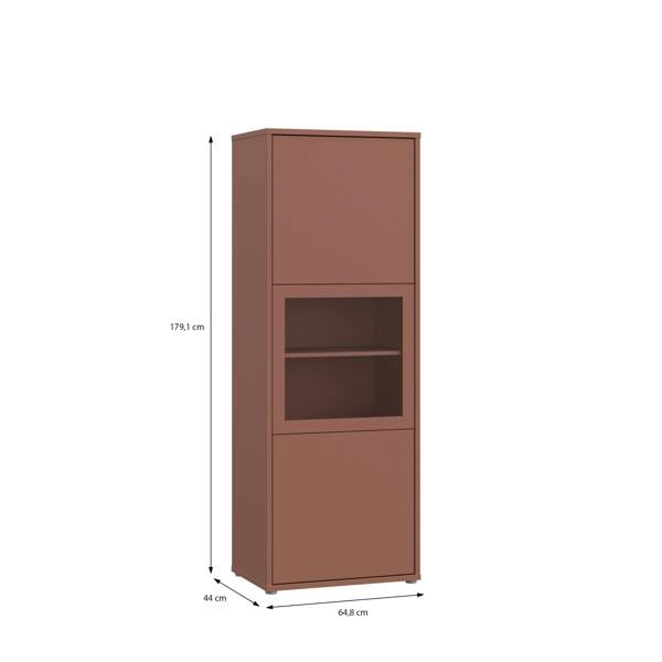 Furniture To Go Alice Springs Narrow Display Cabinet with 3 Push-to-Open Doors in Terracotta