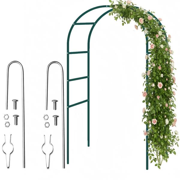 My Garden Outdoor Living Metal Garden Arch 2.4M, Florence Garden Arbour with Ground Stakes for Climbing Roses, Flowers & Plants, Indoor/Outdoor