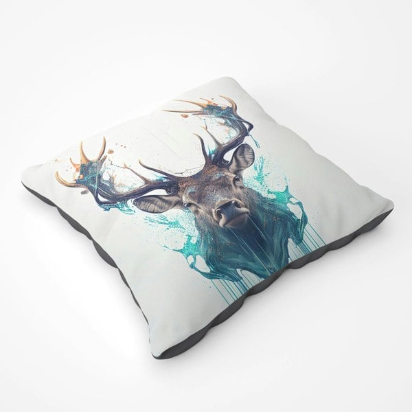 Warren Reed Stag Face Splashart Floor Cushion