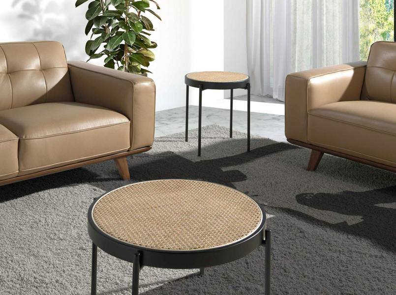 Angel Cerdá Round Corner Table Rattan, Black Wood and Black Steel 2109