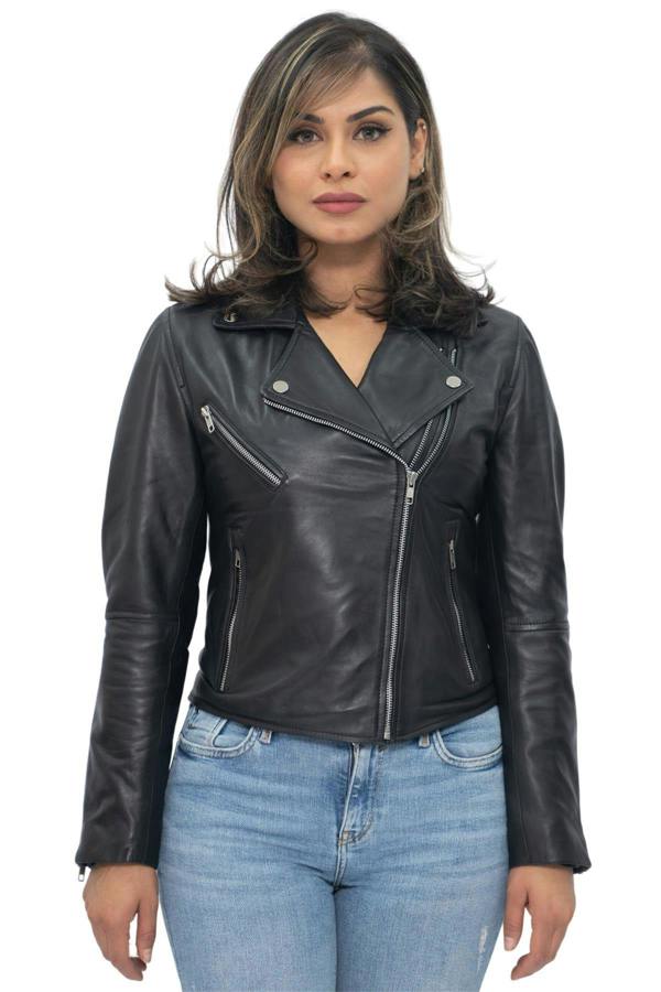 Infinity Leather Womens Classic Red Nappa Leather Retro Biker Jacket-Bergen
