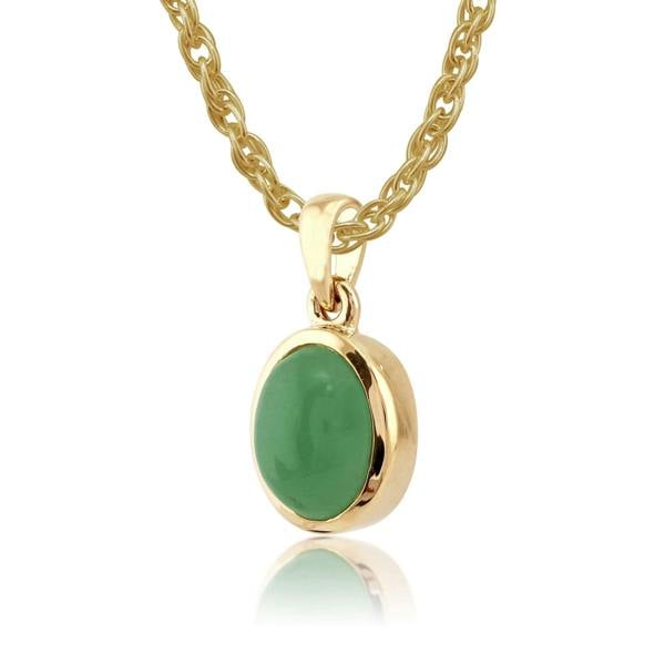 Classic Oval Jade Bezel Stud Earrings & Pendant Set in 9ct Gold - Gemondo
