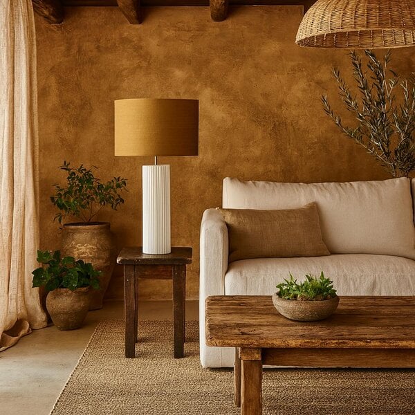 Wyld Haus Verona Ochre Ceramic Ribbed Ceramic Table Lamp