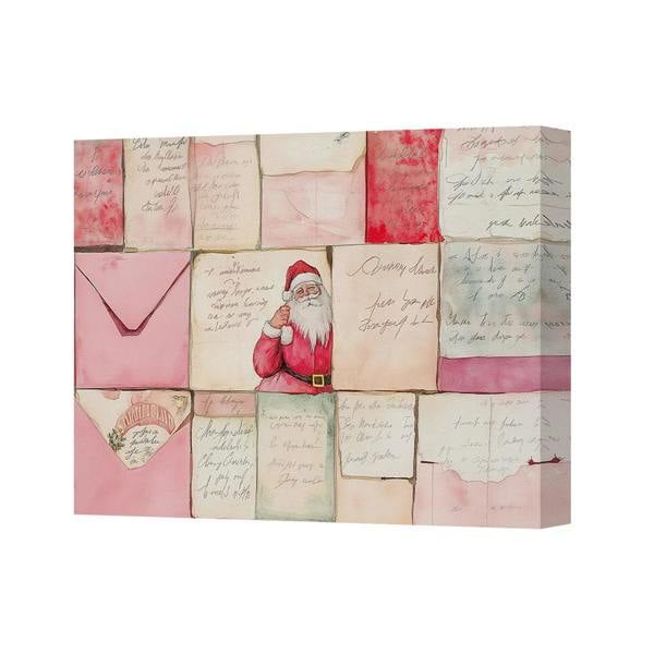 Benjamin Tate Design Christmas Santa Collage Canvas Wall Art Decor With Vintage Letters