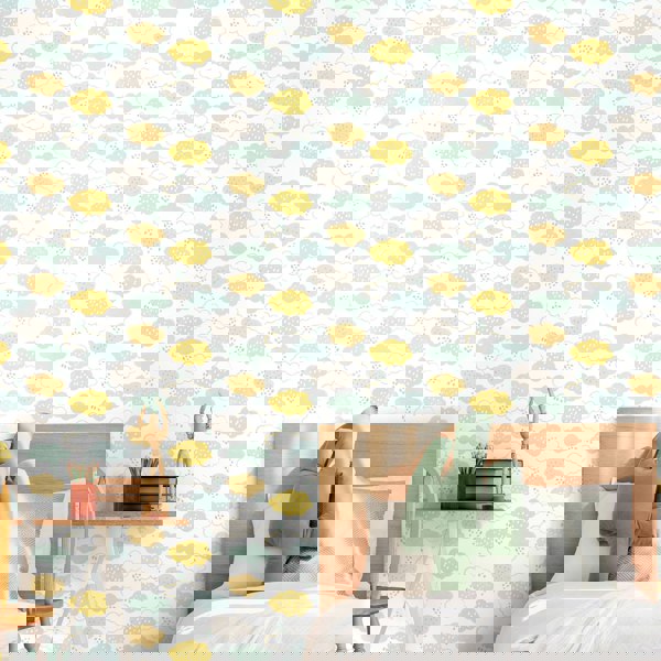 Hoopla Walls Fluffy Clouds - Lemon Fizz 10m Wallpaper