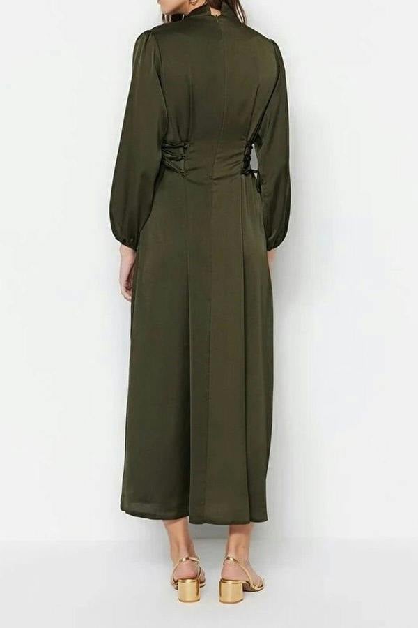 WOVCOR Belted Satin Evening Dress