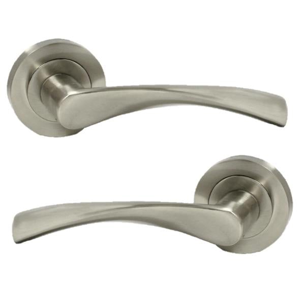 EDH Door Hardware Satin Nickel Twist Door Handles + Latches Set Internal Lever on Rose 1 Pair