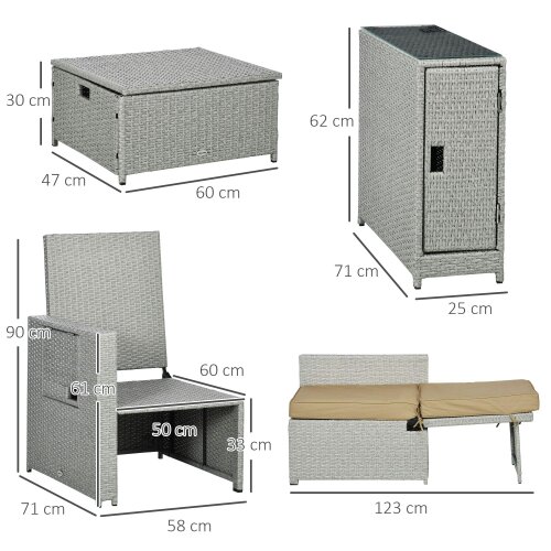 Wyld Haus Luva Faux Rattan Grey and Beige 5 Piece Adjustable Sun Lounger Set With Storage Table And Footstools