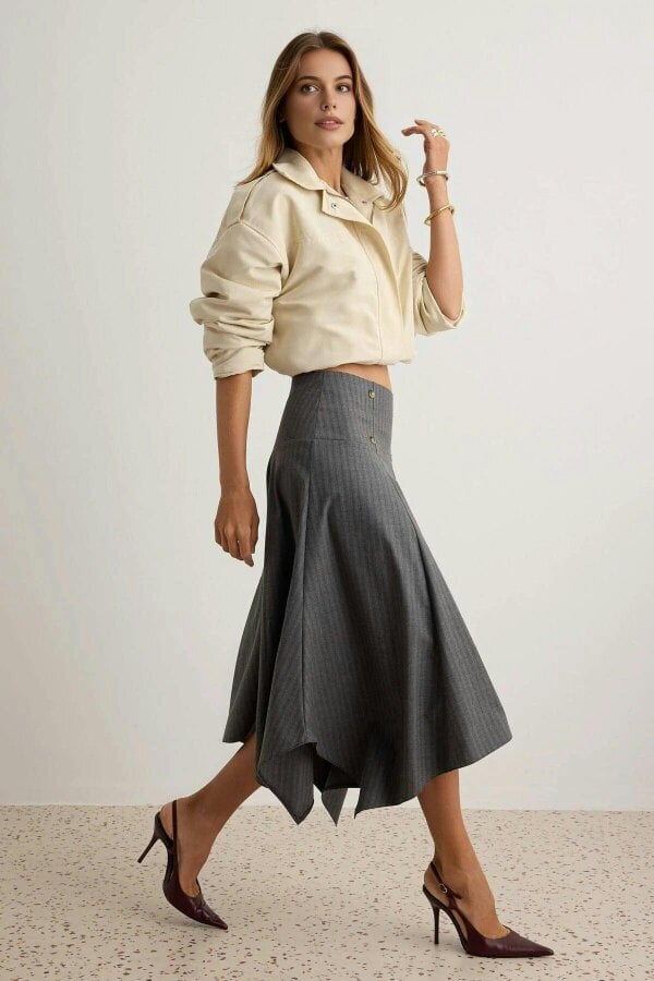 WOVCOR Asymmetric Midi Skirt