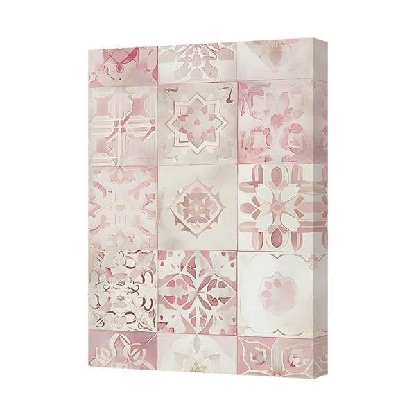 Benjamin Tate Design Elegant Pink Floral Geometric Tile Canvas Wall Art Decor For Living Room