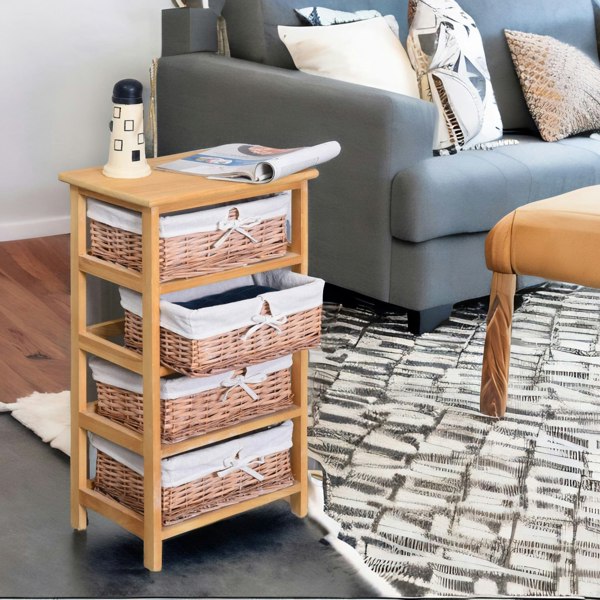 Rafaelo Mobilia 4 Drawer Wicker Basket Storage Unit