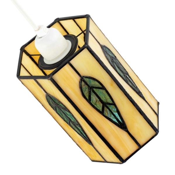 Hexagonal Tiffany Pendant Light Shade with Emerald Green Leaf Decor Image 3