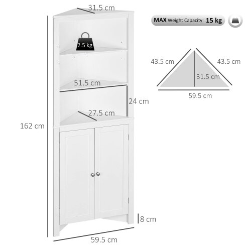 Wyld Haus Dotre Corner Bathroom Storage Cabinet With Cupboard And 3 Tier Shelves White