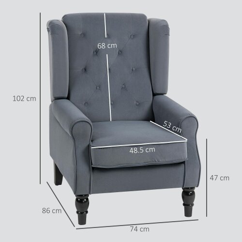 Wyld Haus Vanola Fabric Grey Retro Wingback Accent Armchair With Diamond Button Tufted Upholstery
