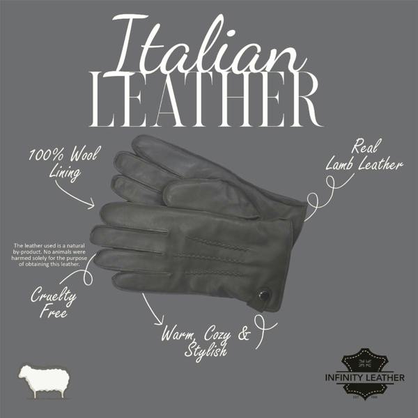 Infinity Leather Men’s Italian Leather Warm Wool-Lined Winter Gloves - M-LGV-505