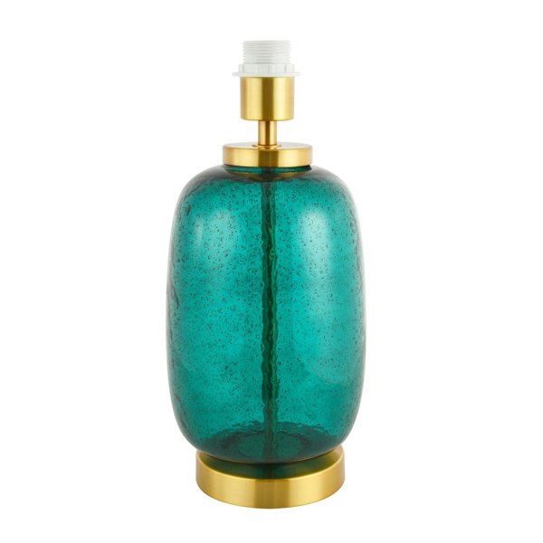 Teal Glass Table Lamp Base with Hammered Stone Effect and Satin Gold Metal Trim Image 1