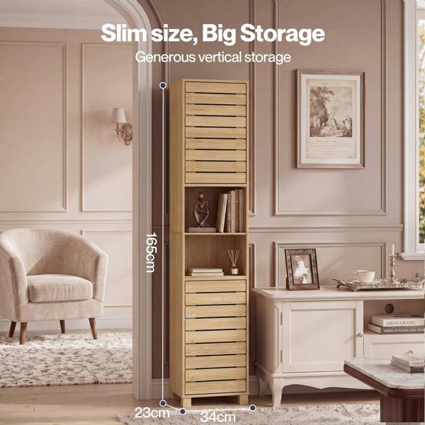 Levede Bathroom Storage Cabinet Hallway Tall Cupboard Adjustable Shelves Oak