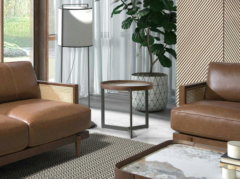 Angel Cerdá Round Coffee Table in Porcelain Marble, Walnut and Dark Metallic Steel 2130