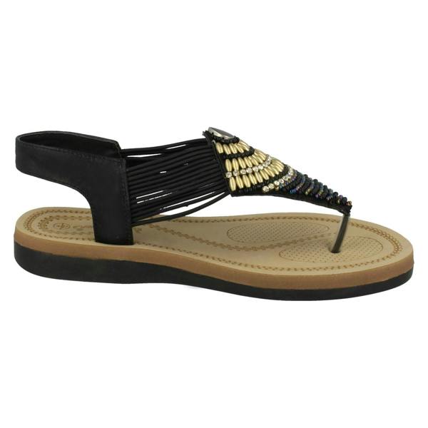 Savannah Ladies Savannah Low Wedge Beaded Toepost Sandals