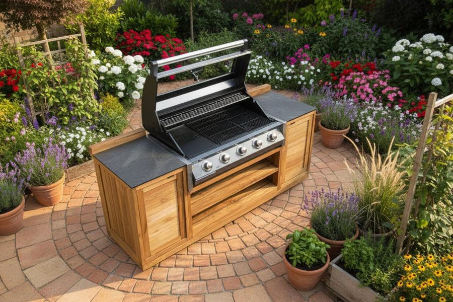 Ocean Designs Barletta Teak Kitchen BBQ Cabinet on Wheels