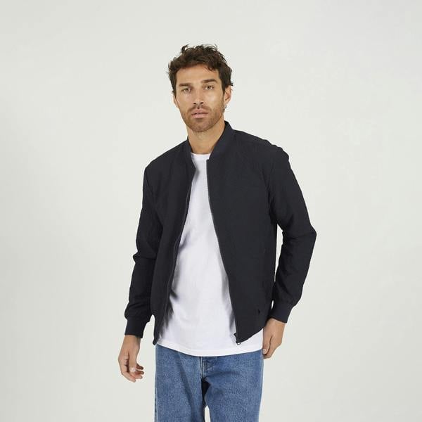 Brave Soul Navy Seersucker Bomber Jacket - Navy Image 1