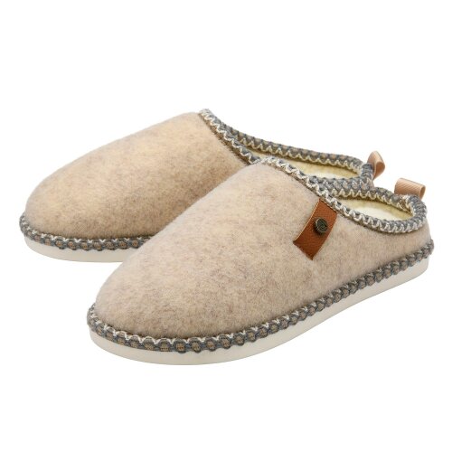 Dunlop Ladies Felt Look Mule Slippers Grey Oatmeal Warm Plush UK 3-8 - Oatmeal