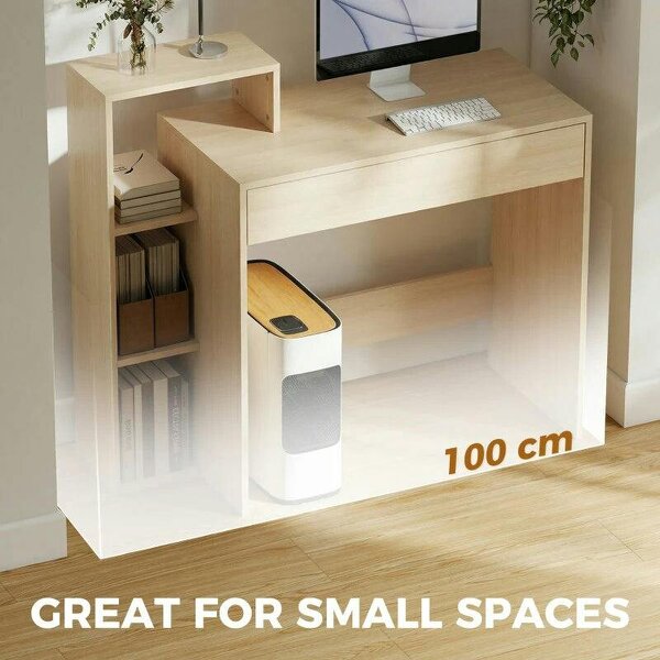 Desk with Storage, Computer Desk with 3 Open Shelves and Drawer, Workstation, Computer Table, Natural