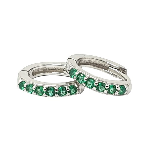 Emerald May Birthstone Small Silver Huggie Hoops