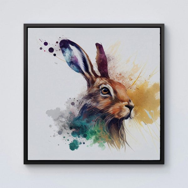 Warren Reed Hare Close Up Splash Art Framed Canvas