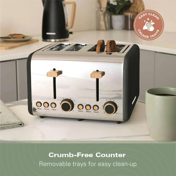 Hamilton Beach Scandi 4 Slice Toaster - Matte Black with Wood Effect