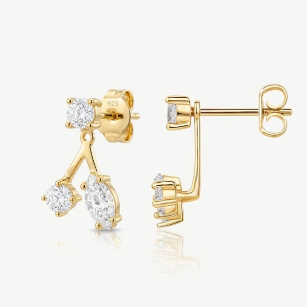 Moissanite Ear Jacket Stud Earrings in 18k Gold or Silver
