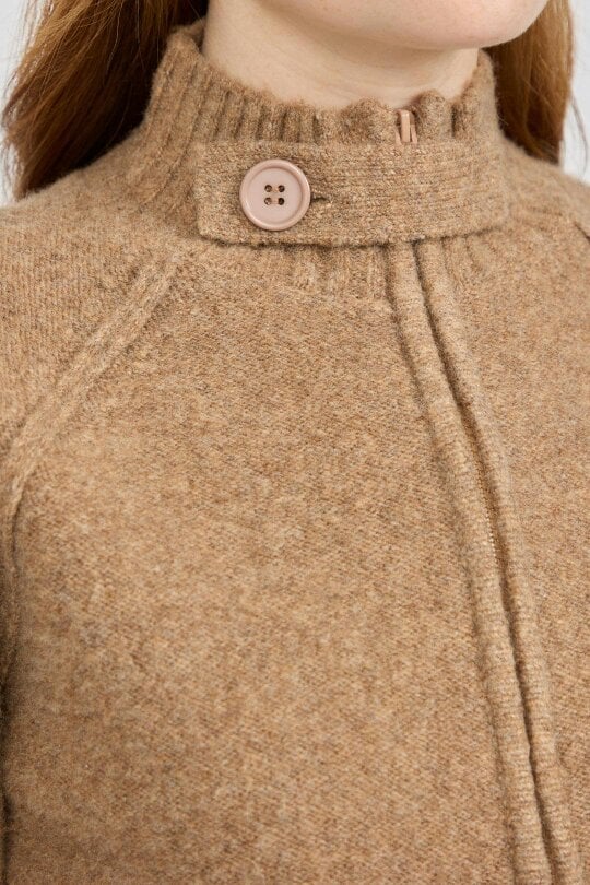 Mudflower Button Tab Collar Zip-Up Knit Cardigan with Pockets