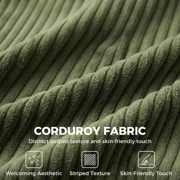 Loveseat Sofa with Wide Seat, Corduroy 2 Seater Couch with Deep Seat, Spring Cushion, Green
