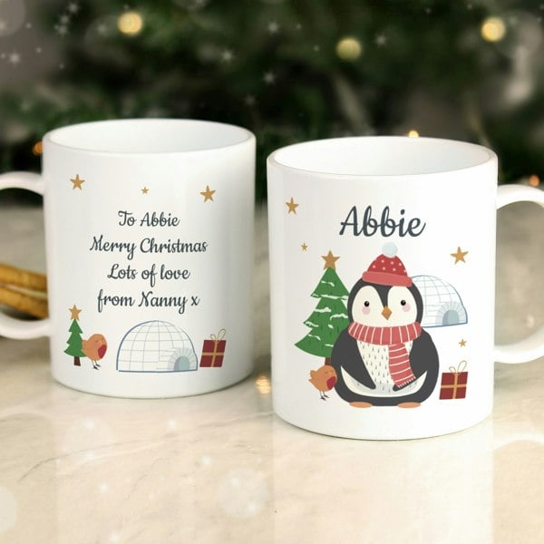 Personalised Memento Company Personalised Christmas Penguin Plastic Mug