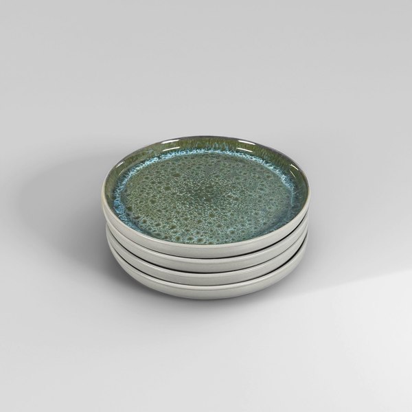 Scandi Home Set of Four Stockholm 20cm Blue Reactive Glaze Ceramic Side Plates