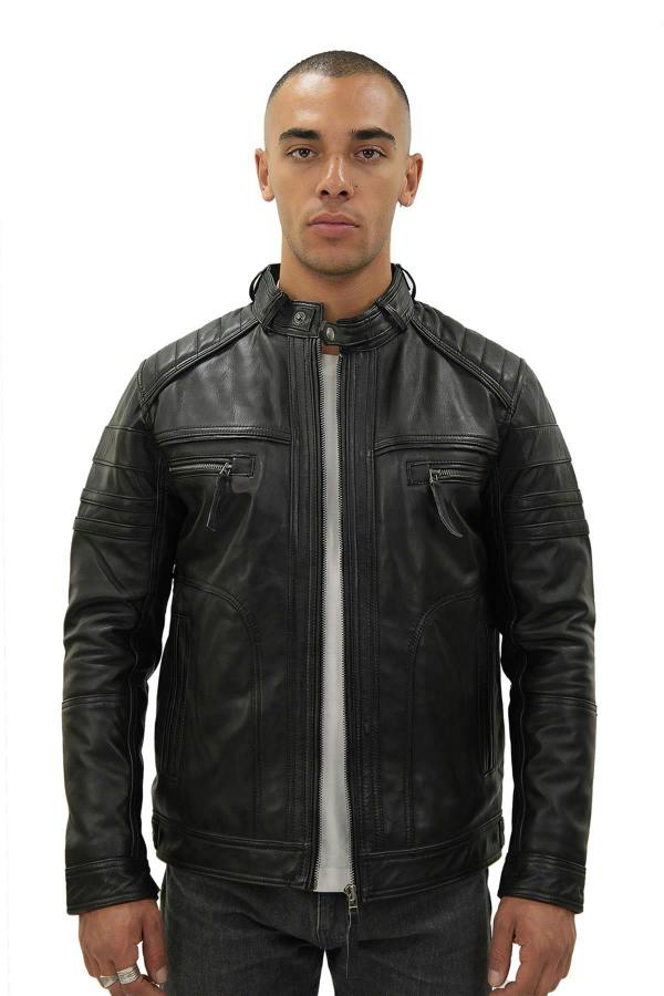 Infinity Leather Men's Vintage Black Leather Biker Jacket-Naples