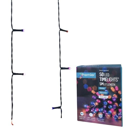 Samuel Alexander 50 LED 5m Premier Christmas Indoor Outdoor Multi Function Battery Operated String Lights with Timer in Rainbow