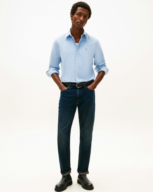 Tommy Hilfiger Solid Heritage Mens Long Sleeve Oxford Shirt - Shirt Blue