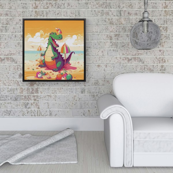 Warren Reed Crocodile On A Beach Holiday Framed Canvas