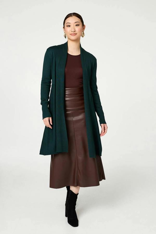 Green | Open Front Longline Relaxed Cardigan