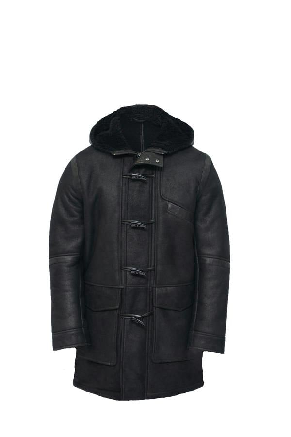 Infinity Leather Mens Winter Sheepskin Leather Hooded Duffle Coat-Langport